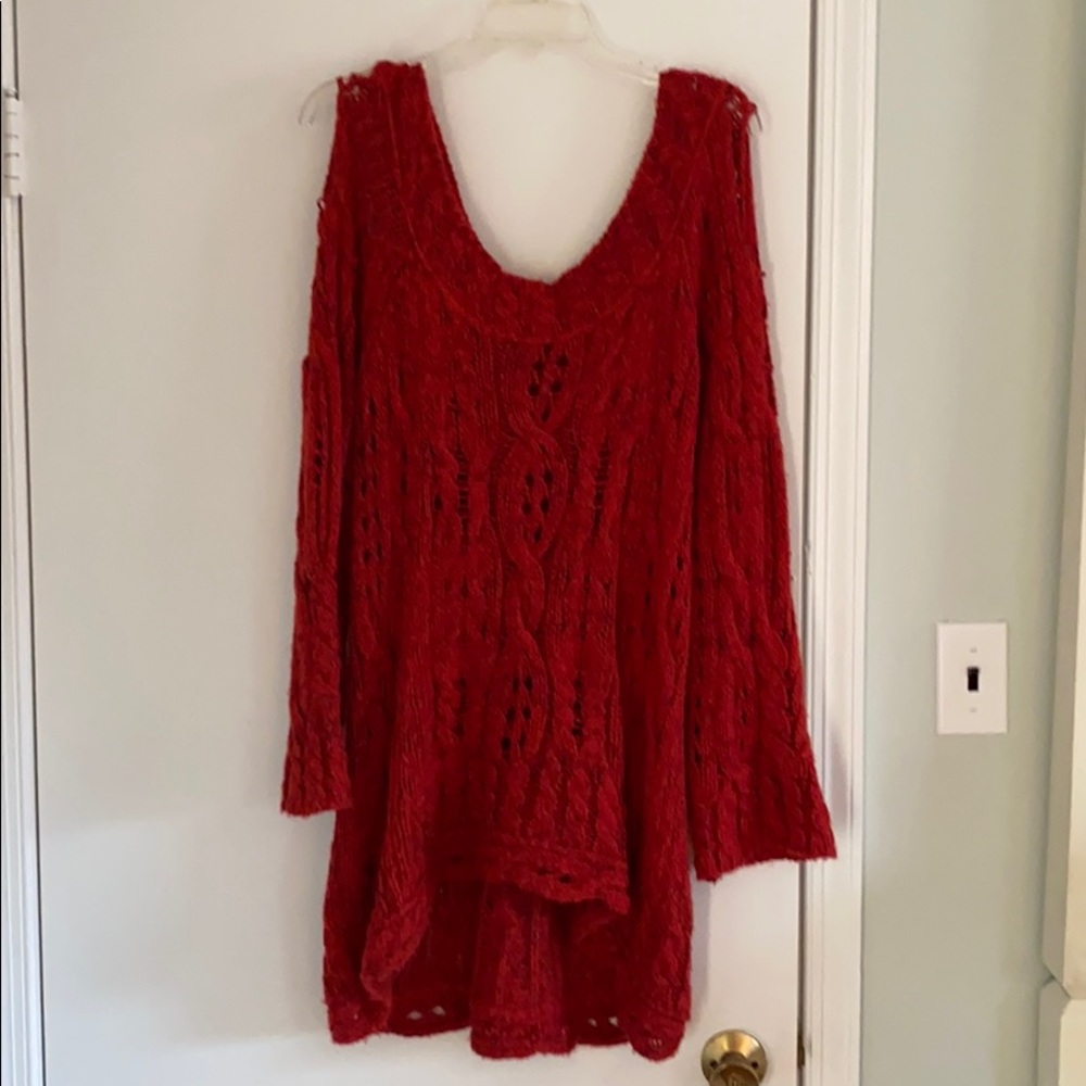 Red Free People off the shoulder sweater ;)